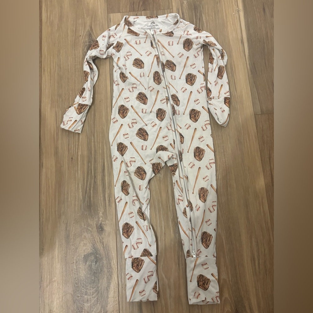 Kids Baseball Print One Piece Footie Pajamas